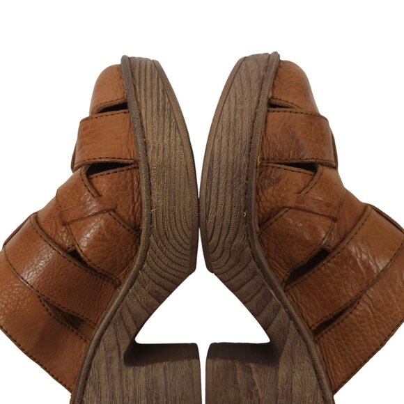 Born Pollina Clog Mule Womens Size 9 M Block Heel Platform Brown Leather Woven - Picture 13 of 16